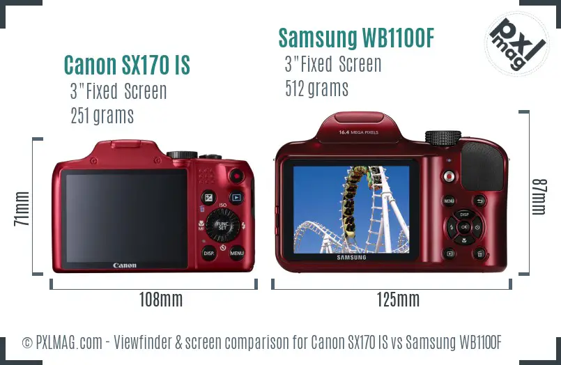 Canon SX170 IS vs Samsung WB1100F Screen and Viewfinder comparison