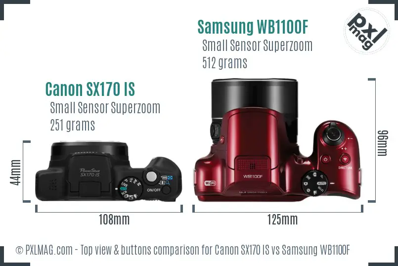 Canon SX170 IS vs Samsung WB1100F top view buttons comparison