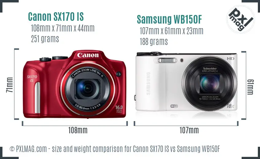 Canon SX170 IS vs Samsung WB150F size comparison Canon SX170 IS vs Samsung WB150F size comparison