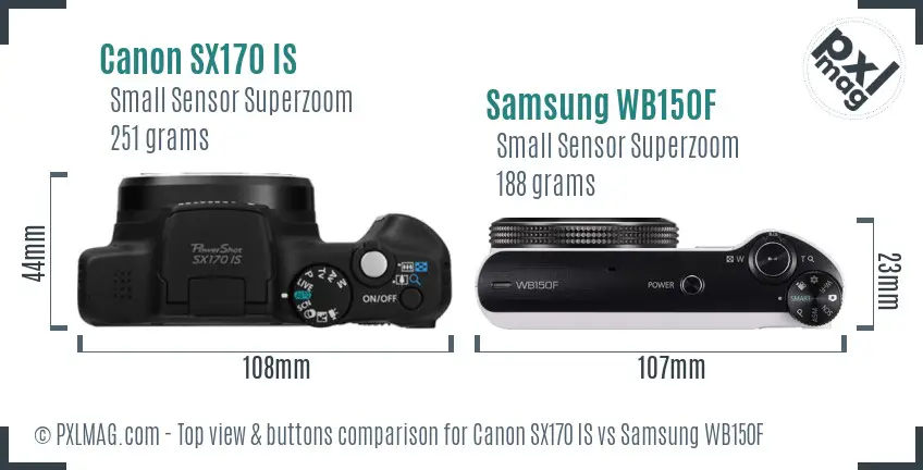 Canon SX170 IS vs Samsung WB150F top view buttons comparison Canon SX170 IS vs Samsung WB150F top view buttons comparison