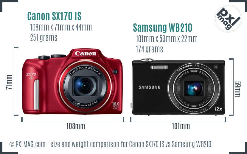 Canon SX170 IS vs Samsung WB210 size comparison