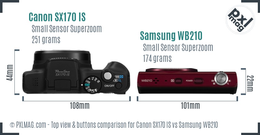 Canon SX170 IS vs Samsung WB210 top view buttons comparison