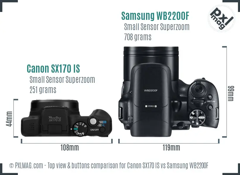 Canon SX170 IS vs Samsung WB2200F top view buttons comparison