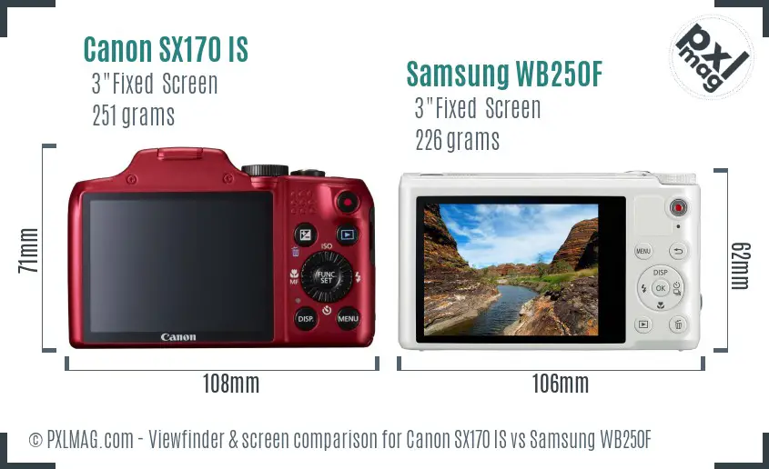 Canon SX170 IS vs Samsung WB250F Screen and Viewfinder comparison Canon SX170 IS vs Samsung WB250F Screen and Viewfinder comparison