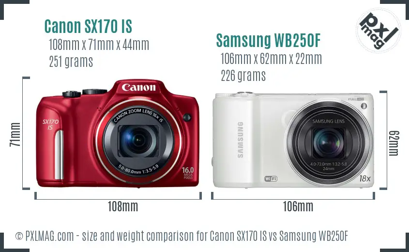 Canon SX170 IS vs Samsung WB250F size comparison Canon SX170 IS vs Samsung WB250F size comparison