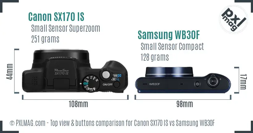 Canon SX170 IS vs Samsung WB30F top view buttons comparison