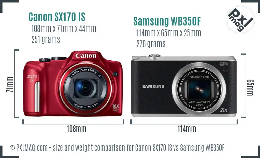 Canon SX170 IS vs Samsung WB350F size comparison