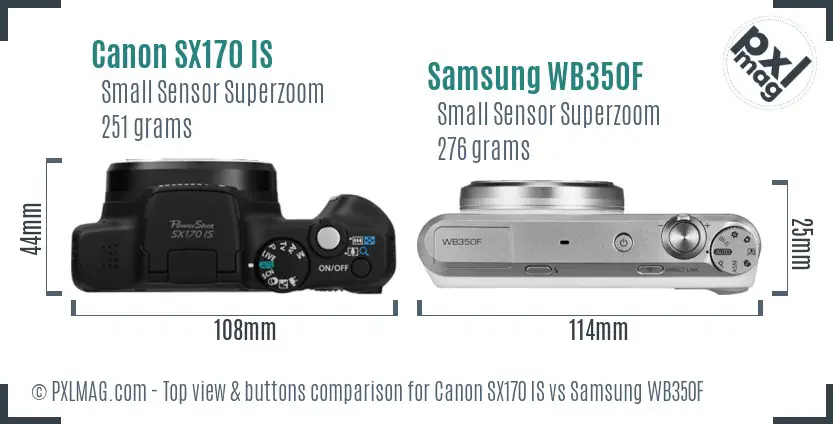 Canon SX170 IS vs Samsung WB350F top view buttons comparison