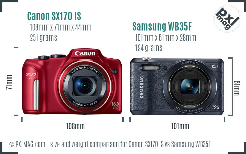 Canon SX170 IS vs Samsung WB35F size comparison
