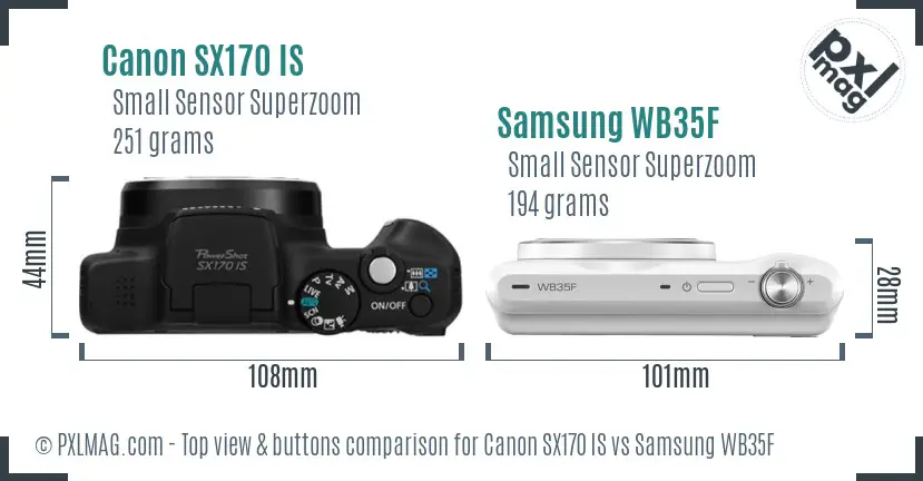 Canon SX170 IS vs Samsung WB35F top view buttons comparison