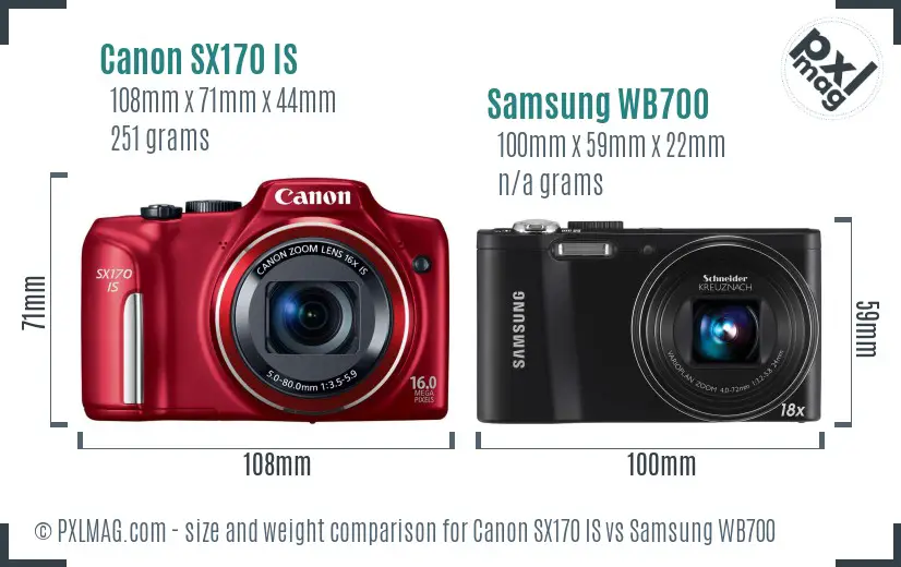 Canon SX170 IS vs Samsung WB700 size comparison