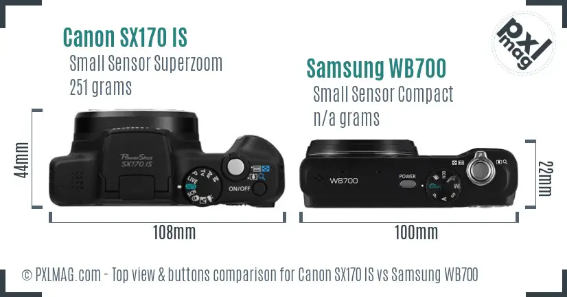 Canon SX170 IS vs Samsung WB700 top view buttons comparison