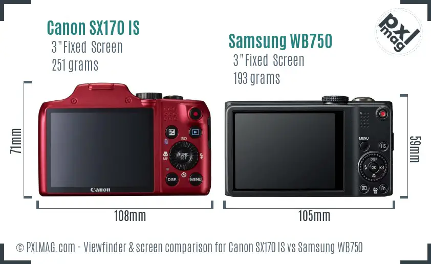 Canon SX170 IS vs Samsung WB750 Screen and Viewfinder comparison