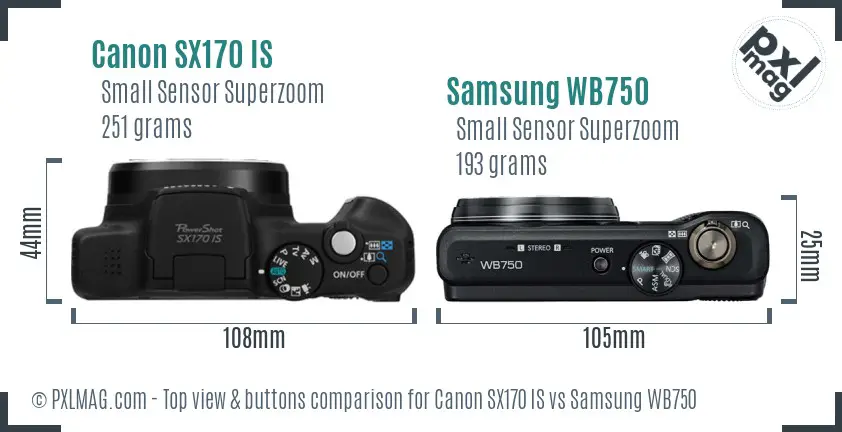 Canon SX170 IS vs Samsung WB750 top view buttons comparison