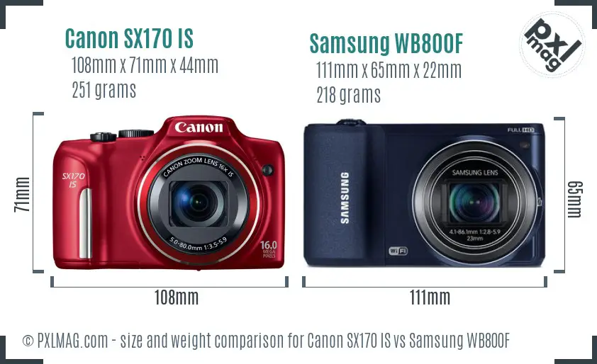 Canon SX170 IS vs Samsung WB800F size comparison