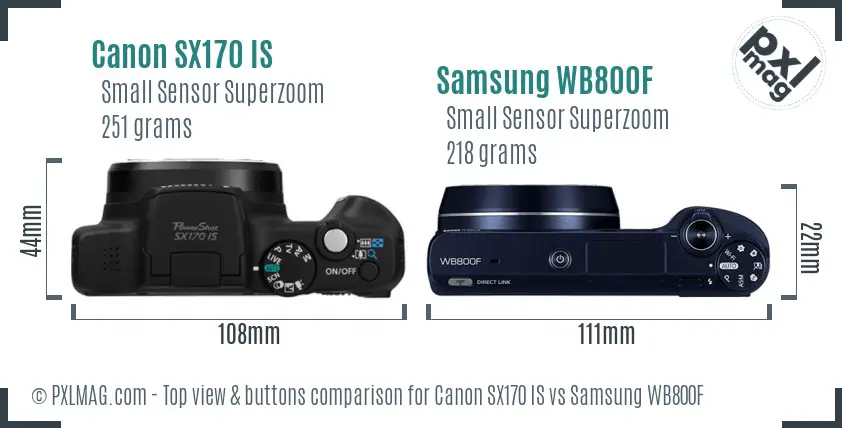 Canon SX170 IS vs Samsung WB800F top view buttons comparison