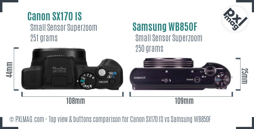 Canon SX170 IS vs Samsung WB850F top view buttons comparison