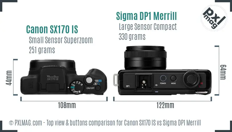 Canon SX170 IS vs Sigma DP1 Merrill top view buttons comparison