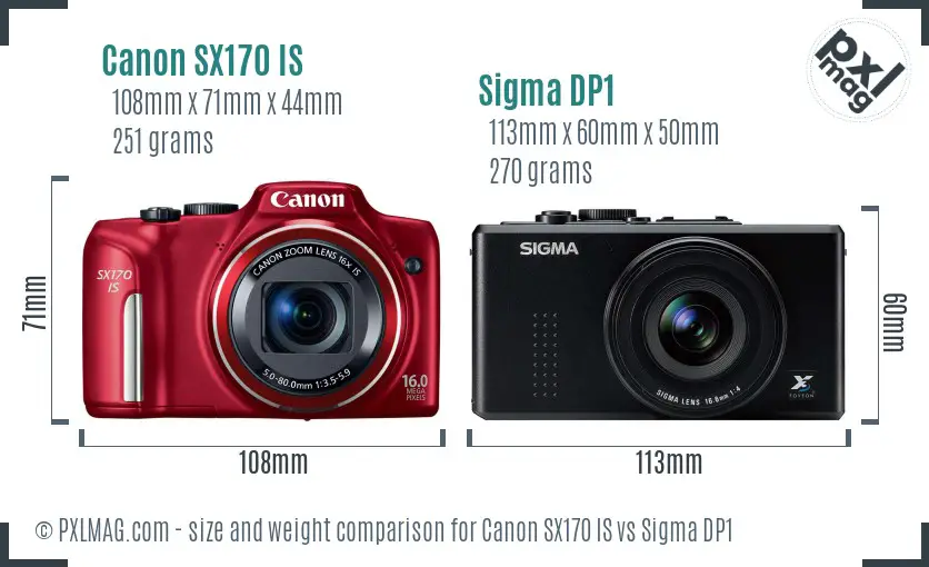 Canon SX170 IS vs Sigma DP1 size comparison