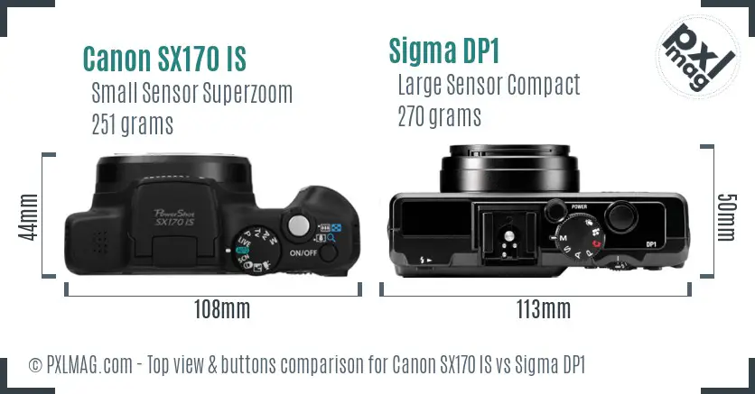 Canon SX170 IS vs Sigma DP1 top view buttons comparison