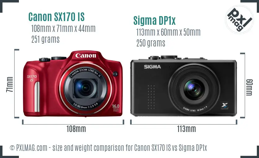 Canon SX170 IS vs Sigma DP1x size comparison