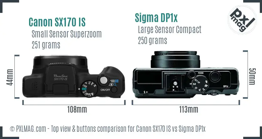 Canon SX170 IS vs Sigma DP1x top view buttons comparison