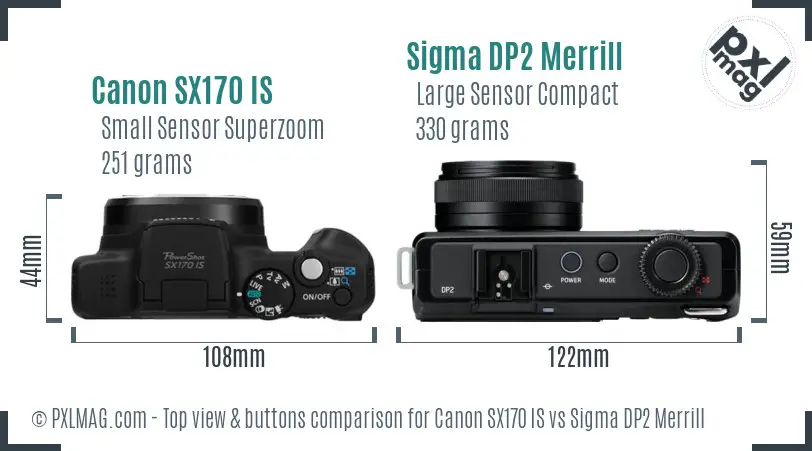 Canon SX170 IS vs Sigma DP2 Merrill top view buttons comparison