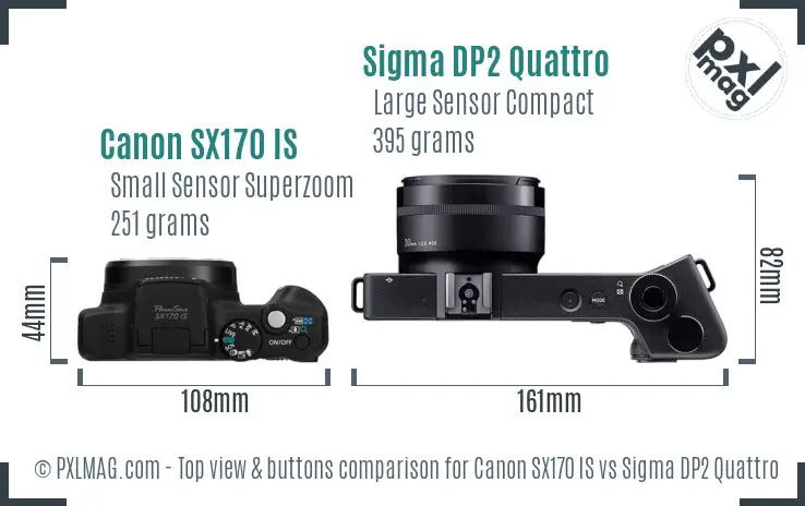 Canon SX170 IS vs Sigma DP2 Quattro top view buttons comparison Canon SX170 IS vs Sigma DP2 Quattro top view buttons comparison