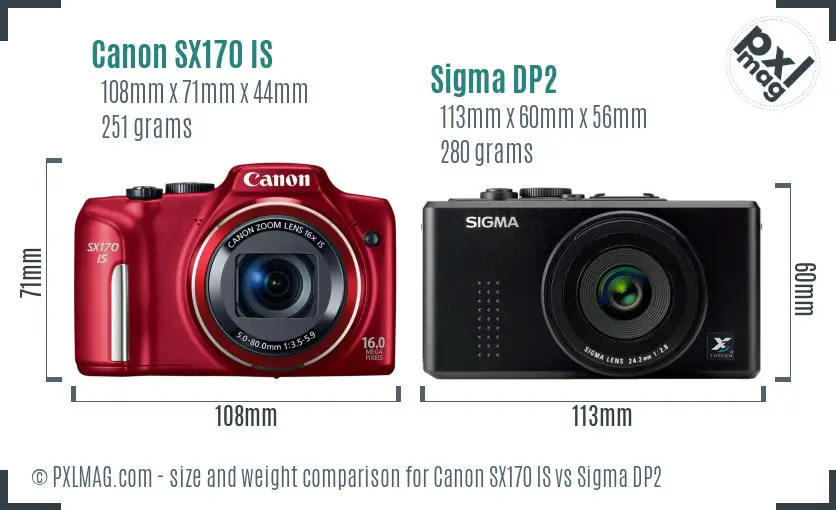 Canon SX170 IS vs Sigma DP2 size comparison Canon SX170 IS vs Sigma DP2 size comparison