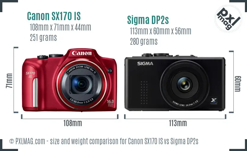 Canon SX170 IS vs Sigma DP2s size comparison Canon SX170 IS vs Sigma DP2s size comparison