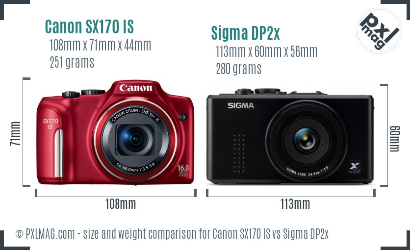 Canon SX170 IS vs Sigma DP2x size comparison Canon SX170 IS vs Sigma DP2x size comparison