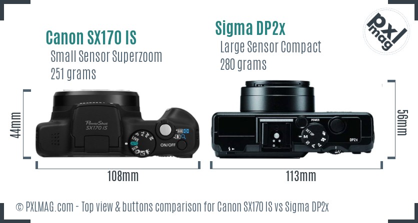 Canon SX170 IS vs Sigma DP2x top view buttons comparison