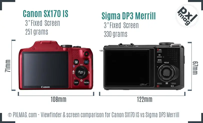 Canon SX170 IS vs Sigma DP3 Merrill Screen and Viewfinder comparison