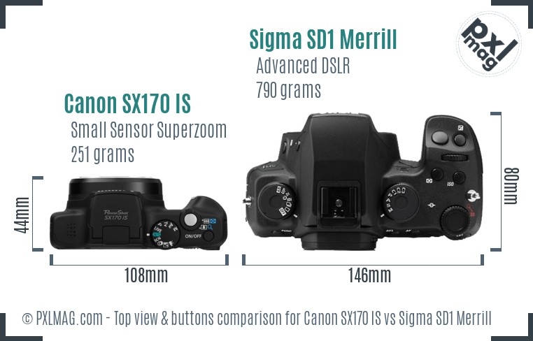 Canon SX170 IS vs Sigma SD1 Merrill top view buttons comparison