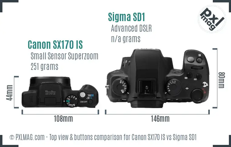 Canon SX170 IS vs Sigma SD1 top view buttons comparison