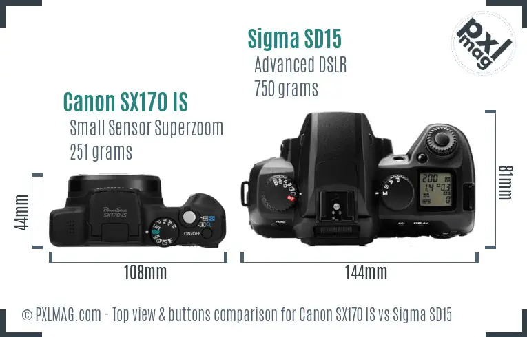 Canon SX170 IS vs Sigma SD15 top view buttons comparison