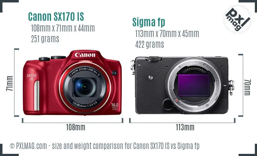 Canon SX170 IS vs Sigma fp size comparison