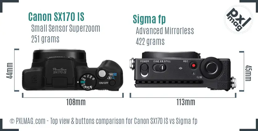 Canon SX170 IS vs Sigma fp top view buttons comparison