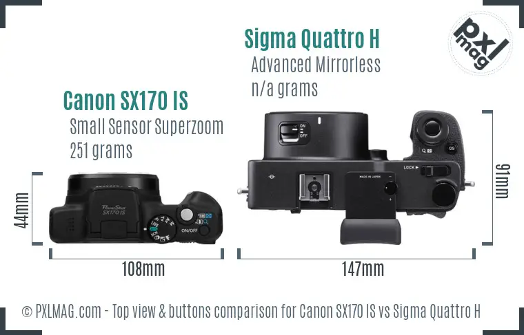 Canon SX170 IS vs Sigma Quattro H top view buttons comparison