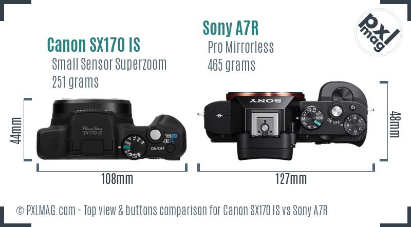 Canon SX170 IS vs Sony A7R top view buttons comparison