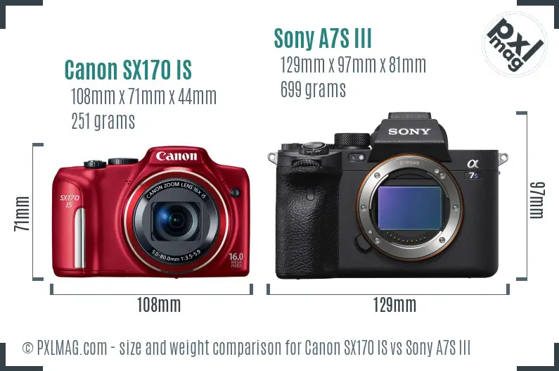 Canon SX170 IS vs Sony A7S III size comparison Canon SX170 IS vs Sony A7S III size comparison