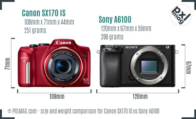 Canon SX170 IS vs Sony A6100 size comparison