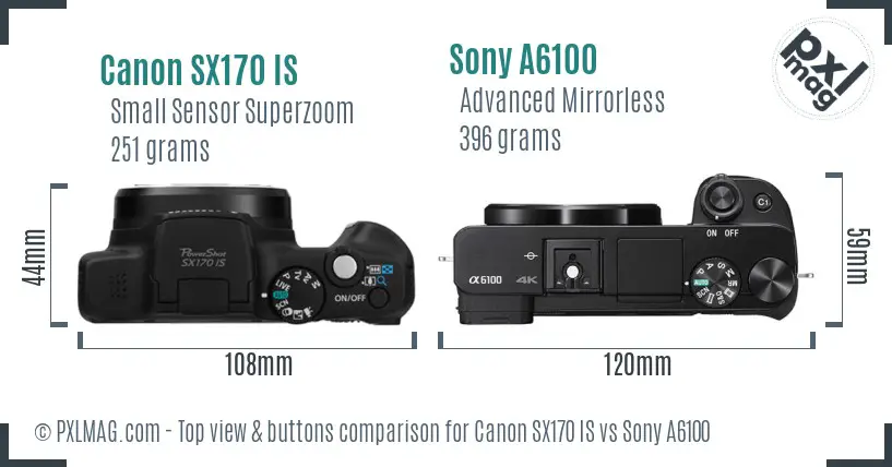 Canon SX170 IS vs Sony A6100 top view buttons comparison