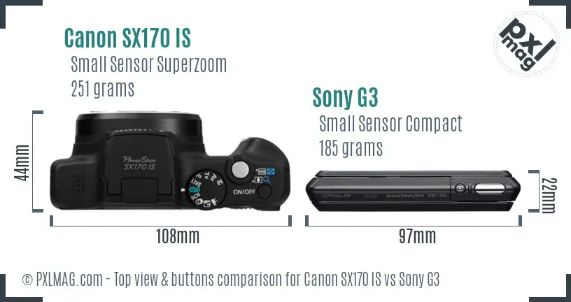 Canon SX170 IS vs Sony G3 top view buttons comparison