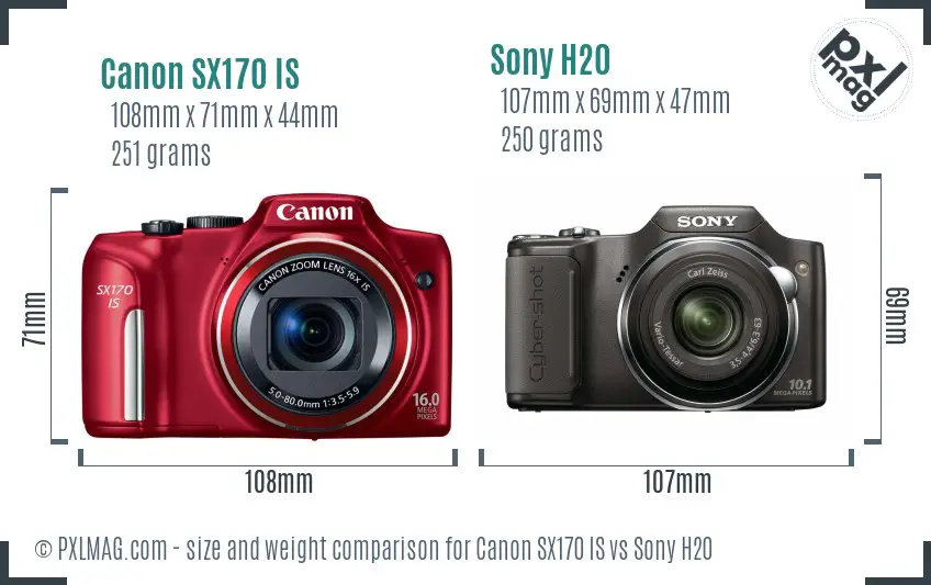 Canon SX170 IS vs Sony H20 size comparison