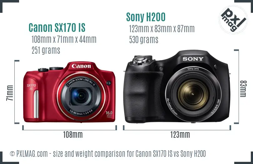 Canon SX170 IS vs Sony H200 size comparison