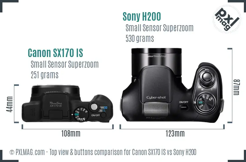 Canon SX170 IS vs Sony H200 top view buttons comparison