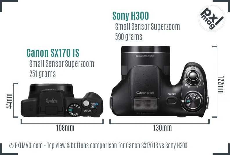 Canon SX170 IS vs Sony H300 top view buttons comparison Canon SX170 IS vs Sony H300 top view buttons comparison