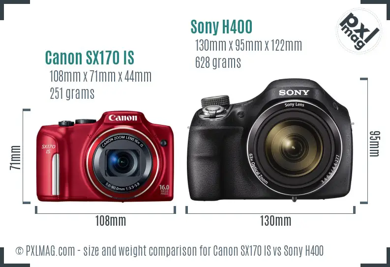 Canon SX170 IS vs Sony H400 size comparison