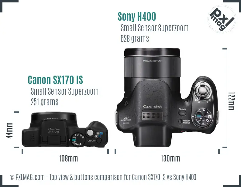 Canon SX170 IS vs Sony H400 top view buttons comparison